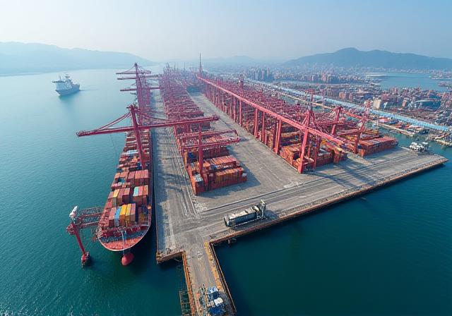 Completed expansion of Incheon Port pier, showing new berths and cargo facilities